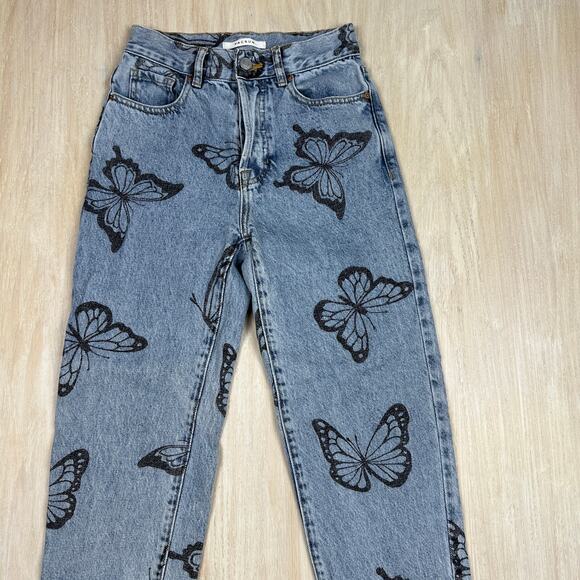 Pacsun Butterfly Stamped High Rise Frayed Hem Straight Casual Denim Jeans 23 - Picture 2 of 16